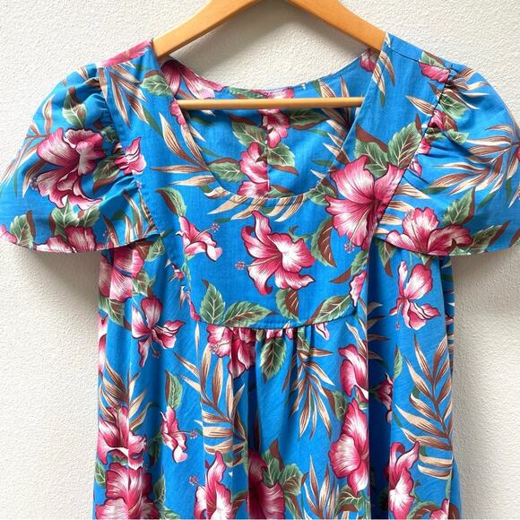 Vintage Hawaiian Muumuu Royal Hawaiian Blue Floral Midi Dress Women's Large - Picture 3 of 11